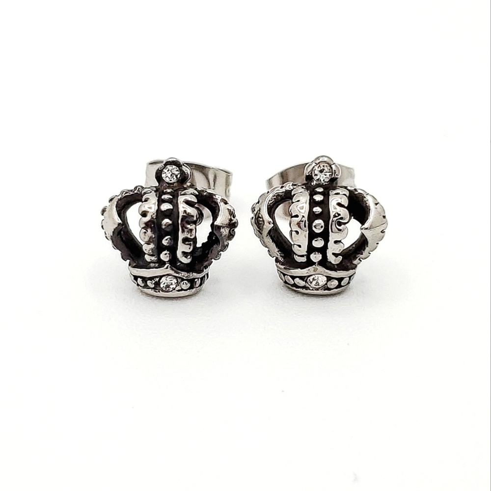 Crown stainless steel push back earrings